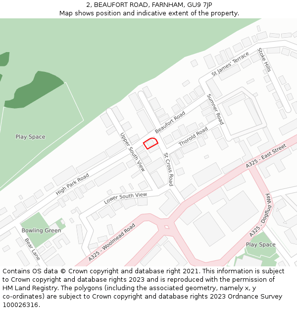 2, BEAUFORT ROAD, FARNHAM, GU9 7JP: Location map and indicative extent of plot