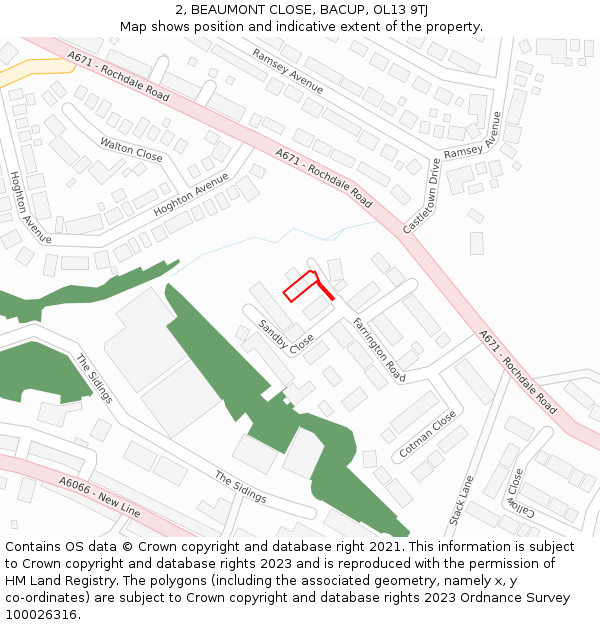 2, BEAUMONT CLOSE, BACUP, OL13 9TJ: Location map and indicative extent of plot