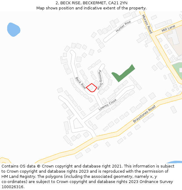 2, BECK RISE, BECKERMET, CA21 2YN: Location map and indicative extent of plot