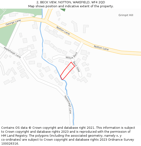 2, BECK VIEW, NOTTON, WAKEFIELD, WF4 2QD: Location map and indicative extent of plot