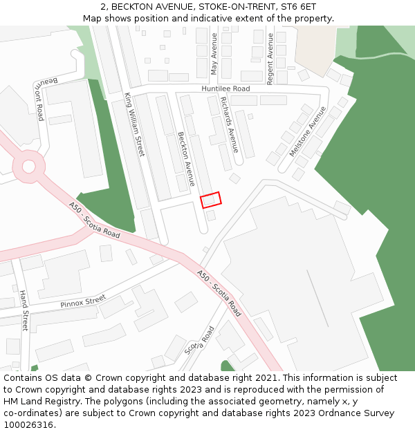 2, BECKTON AVENUE, STOKE-ON-TRENT, ST6 6ET: Location map and indicative extent of plot