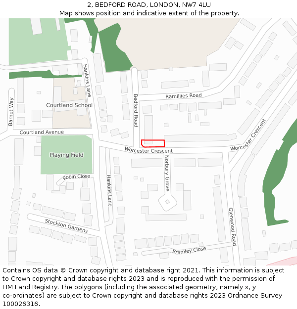 2, BEDFORD ROAD, LONDON, NW7 4LU: Location map and indicative extent of plot