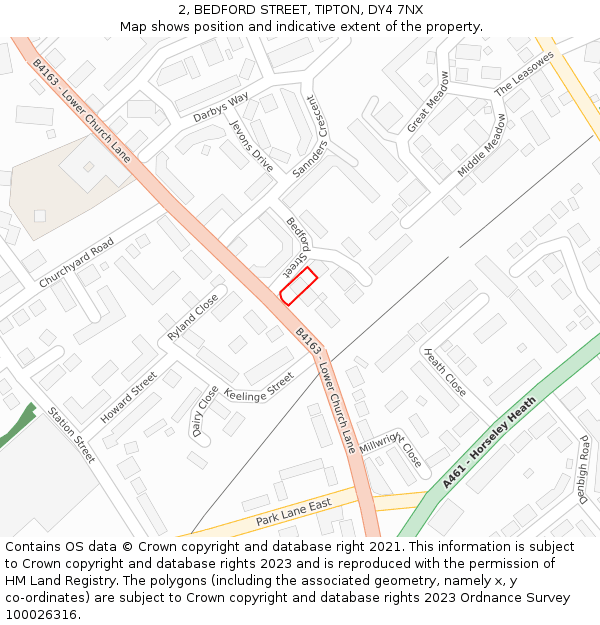 2, BEDFORD STREET, TIPTON, DY4 7NX: Location map and indicative extent of plot