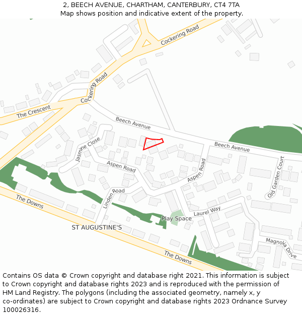 2, BEECH AVENUE, CHARTHAM, CANTERBURY, CT4 7TA: Location map and indicative extent of plot