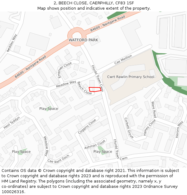 2, BEECH CLOSE, CAERPHILLY, CF83 1SF: Location map and indicative extent of plot