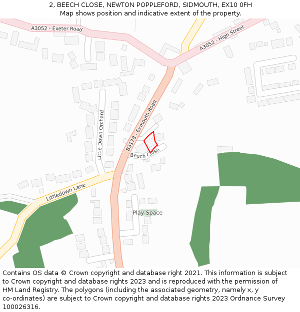 2, BEECH CLOSE, NEWTON POPPLEFORD, SIDMOUTH, EX10 0FH: Location map and indicative extent of plot