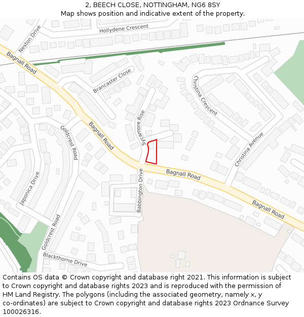 2, BEECH CLOSE, NOTTINGHAM, NG6 8SY: Location map and indicative extent of plot