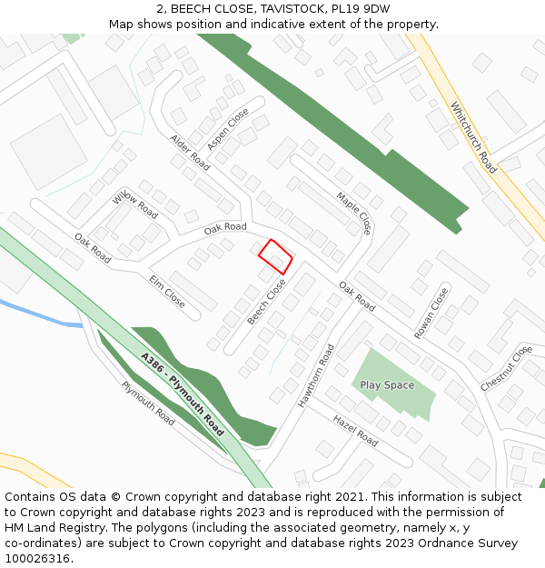 2, BEECH CLOSE, TAVISTOCK, PL19 9DW: Location map and indicative extent of plot