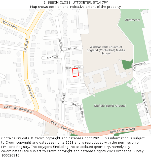 2, BEECH CLOSE, UTTOXETER, ST14 7PY: Location map and indicative extent of plot