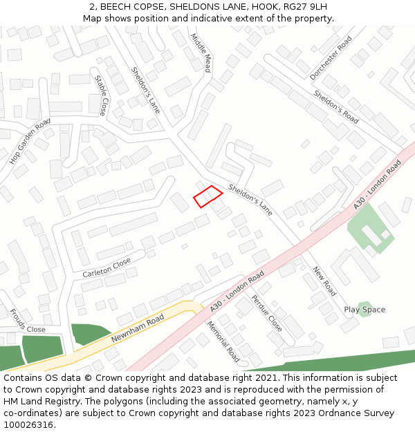 2, BEECH COPSE, SHELDONS LANE, HOOK, RG27 9LH: Location map and indicative extent of plot