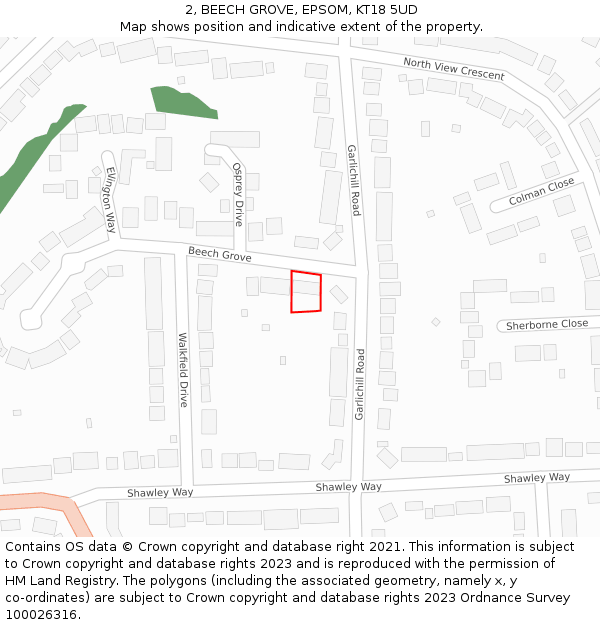 2, BEECH GROVE, EPSOM, KT18 5UD: Location map and indicative extent of plot