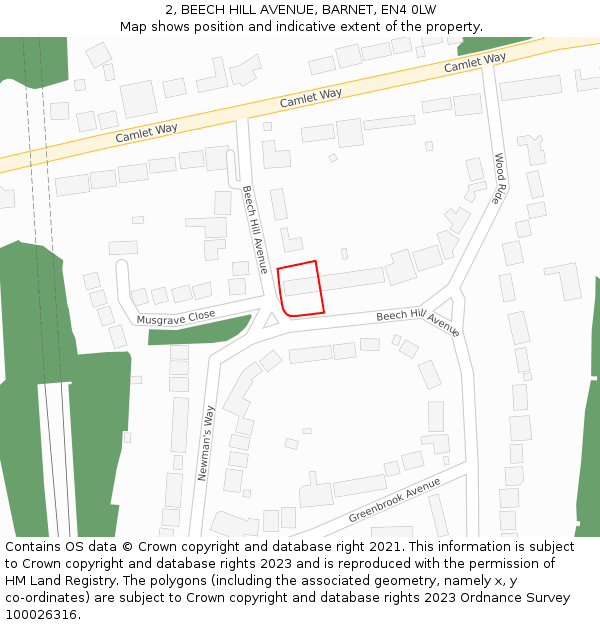 2, BEECH HILL AVENUE, BARNET, EN4 0LW: Location map and indicative extent of plot