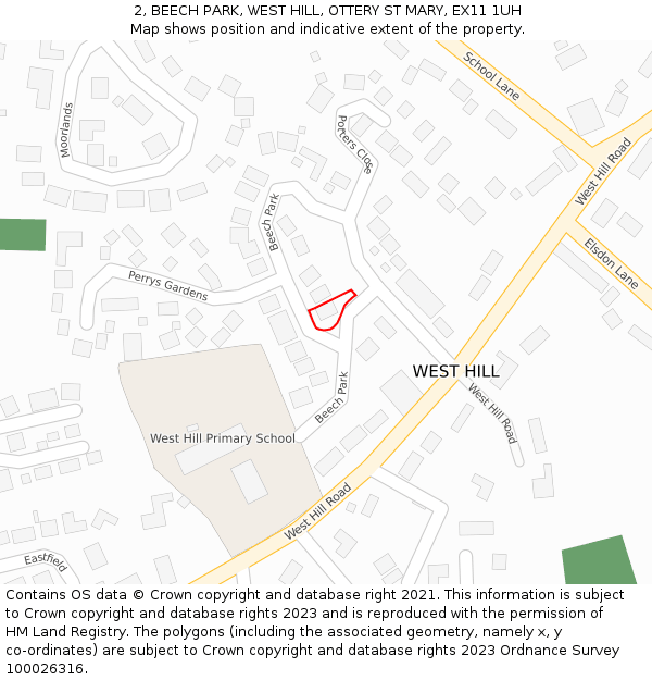 2, BEECH PARK, WEST HILL, OTTERY ST MARY, EX11 1UH: Location map and indicative extent of plot