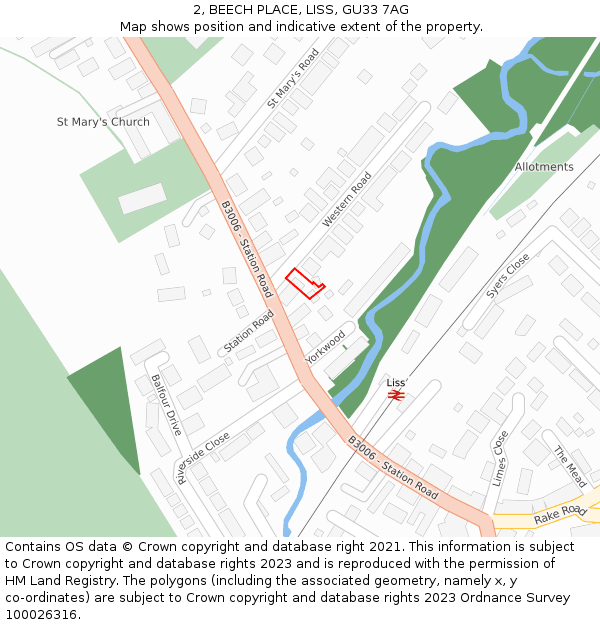 2, BEECH PLACE, LISS, GU33 7AG: Location map and indicative extent of plot