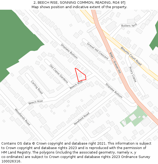 2, BEECH RISE, SONNING COMMON, READING, RG4 9TJ: Location map and indicative extent of plot