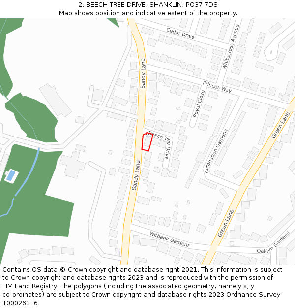 2, BEECH TREE DRIVE, SHANKLIN, PO37 7DS: Location map and indicative extent of plot