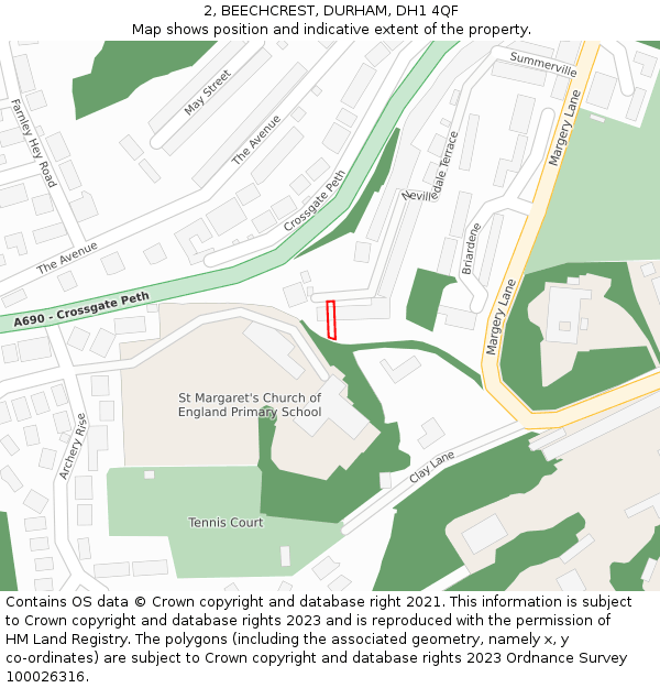 2, BEECHCREST, DURHAM, DH1 4QF: Location map and indicative extent of plot