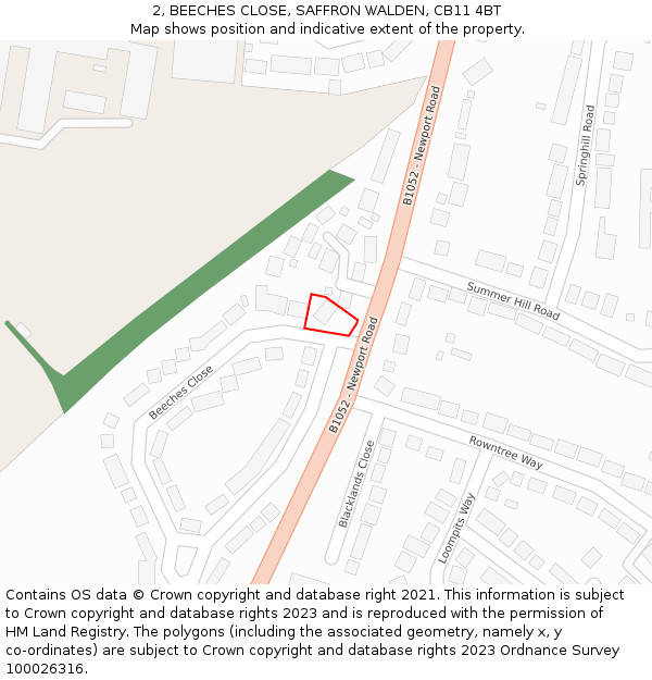 2, BEECHES CLOSE, SAFFRON WALDEN, CB11 4BT: Location map and indicative extent of plot