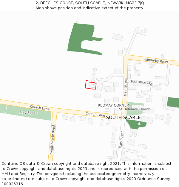 2, BEECHES COURT, SOUTH SCARLE, NEWARK, NG23 7JQ: Location map and indicative extent of plot