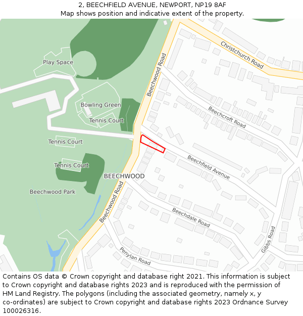 2, BEECHFIELD AVENUE, NEWPORT, NP19 8AF: Location map and indicative extent of plot