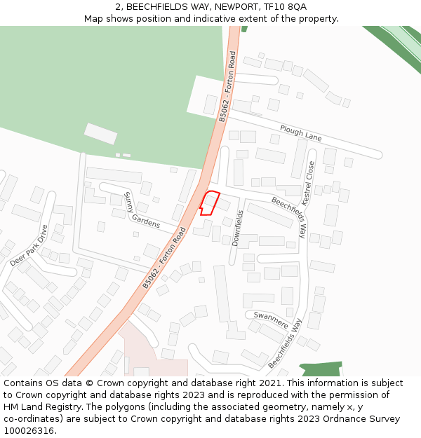 2, BEECHFIELDS WAY, NEWPORT, TF10 8QA: Location map and indicative extent of plot