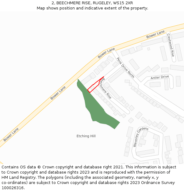 2, BEECHMERE RISE, RUGELEY, WS15 2XR: Location map and indicative extent of plot