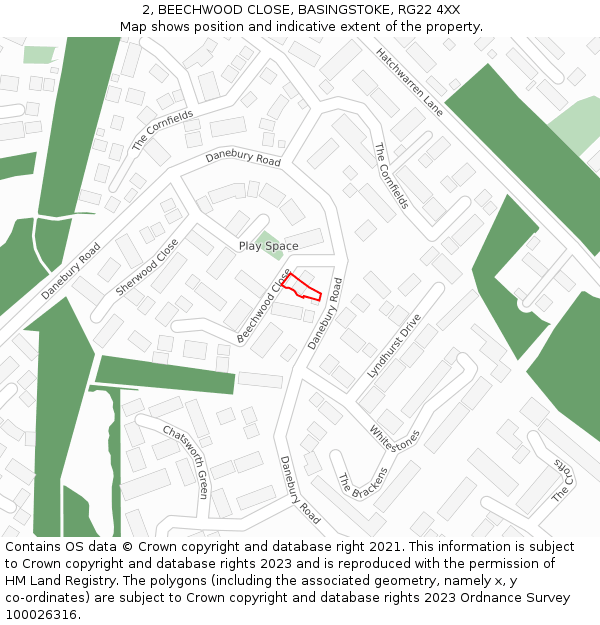 2, BEECHWOOD CLOSE, BASINGSTOKE, RG22 4XX: Location map and indicative extent of plot