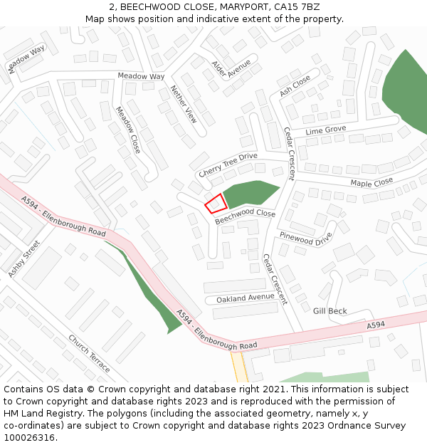 2, BEECHWOOD CLOSE, MARYPORT, CA15 7BZ: Location map and indicative extent of plot