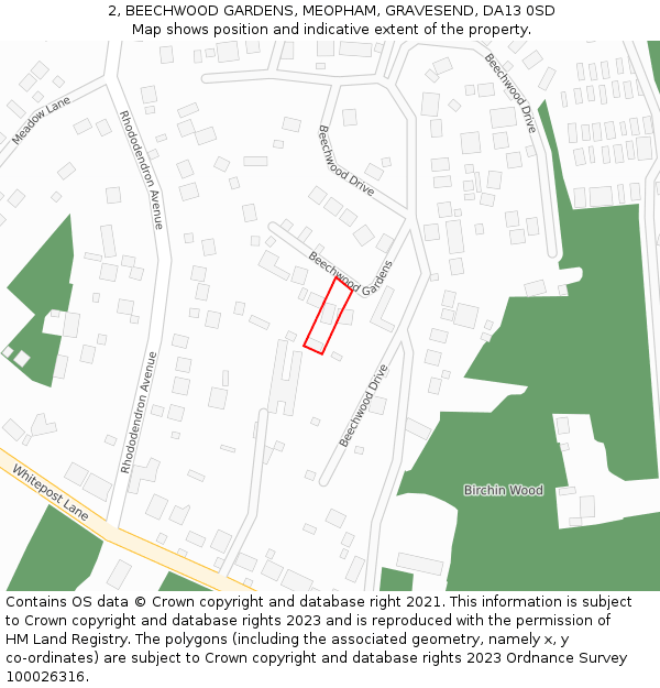 2, BEECHWOOD GARDENS, MEOPHAM, GRAVESEND, DA13 0SD: Location map and indicative extent of plot