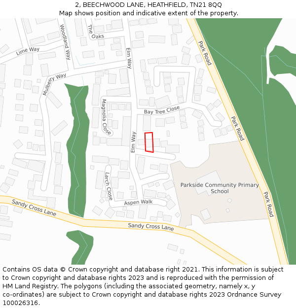 2, BEECHWOOD LANE, HEATHFIELD, TN21 8QQ: Location map and indicative extent of plot