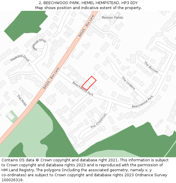 2, BEECHWOOD PARK, HEMEL HEMPSTEAD, HP3 0DY: Location map and indicative extent of plot
