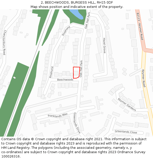 2, BEECHWOODS, BURGESS HILL, RH15 0DF: Location map and indicative extent of plot