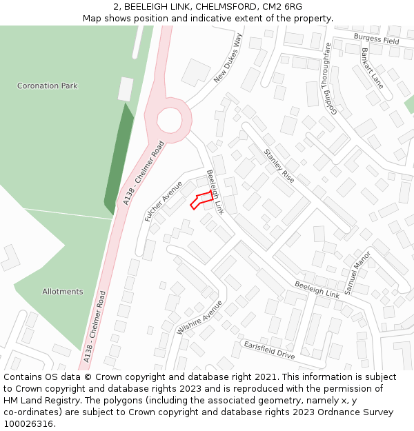 2, BEELEIGH LINK, CHELMSFORD, CM2 6RG: Location map and indicative extent of plot