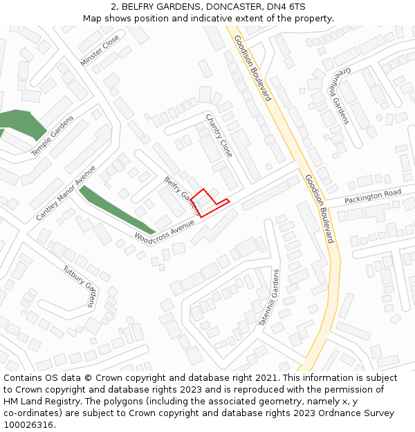 2, BELFRY GARDENS, DONCASTER, DN4 6TS: Location map and indicative extent of plot