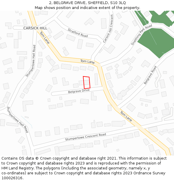 2, BELGRAVE DRIVE, SHEFFIELD, S10 3LQ: Location map and indicative extent of plot