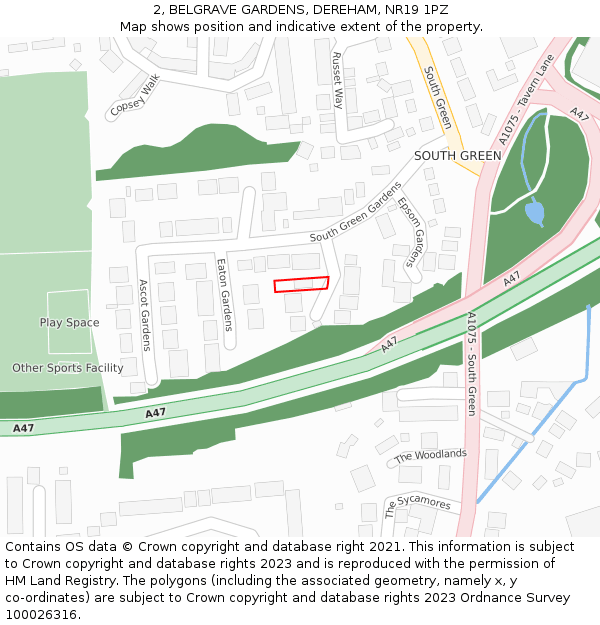 2, BELGRAVE GARDENS, DEREHAM, NR19 1PZ: Location map and indicative extent of plot