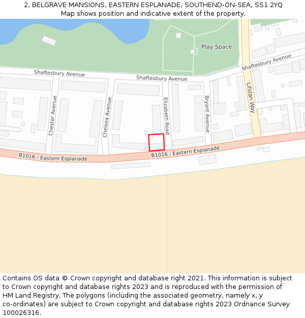 2, BELGRAVE MANSIONS, EASTERN ESPLANADE, SOUTHEND-ON-SEA, SS1 2YQ: Location map and indicative extent of plot