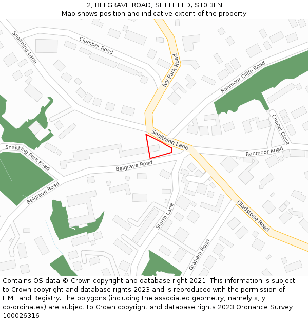 2, BELGRAVE ROAD, SHEFFIELD, S10 3LN: Location map and indicative extent of plot