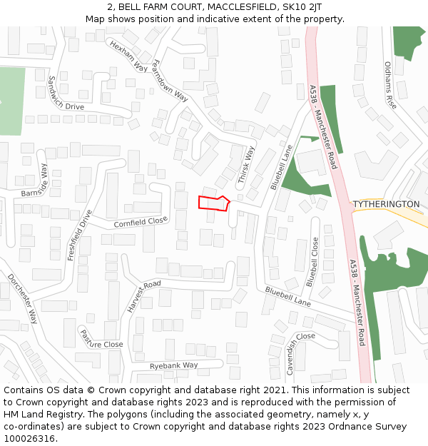 2, BELL FARM COURT, MACCLESFIELD, SK10 2JT: Location map and indicative extent of plot