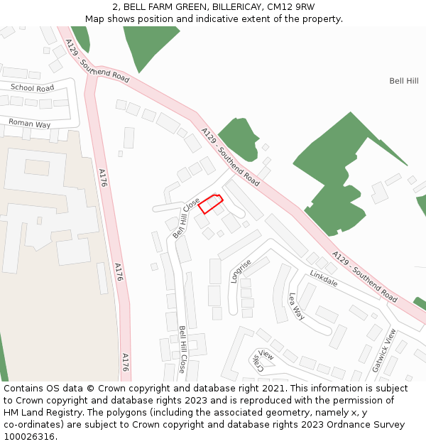 2, BELL FARM GREEN, BILLERICAY, CM12 9RW: Location map and indicative extent of plot