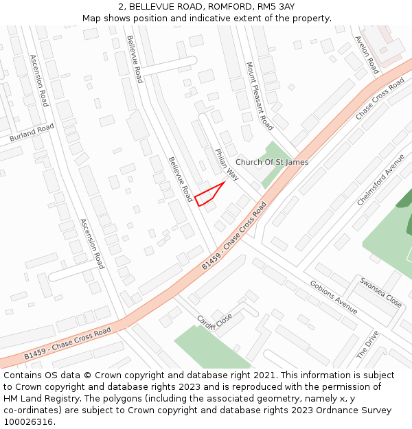 2, BELLEVUE ROAD, ROMFORD, RM5 3AY: Location map and indicative extent of plot