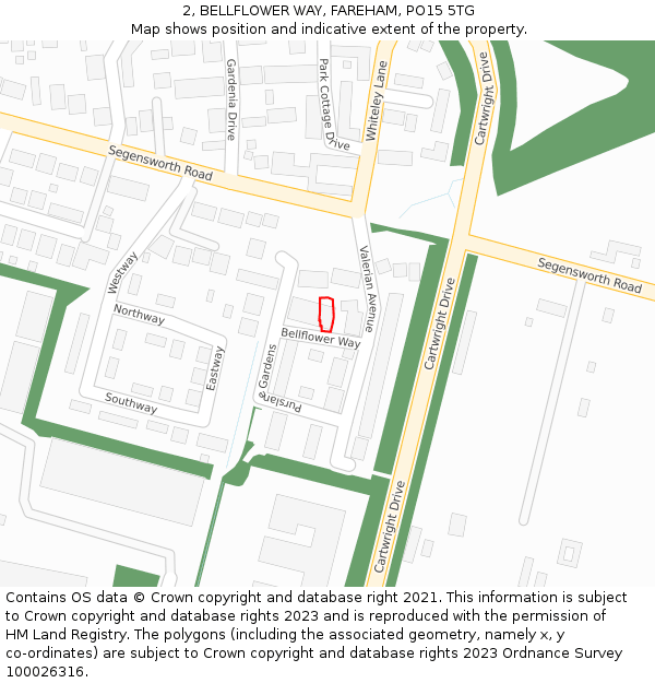 2, BELLFLOWER WAY, FAREHAM, PO15 5TG: Location map and indicative extent of plot