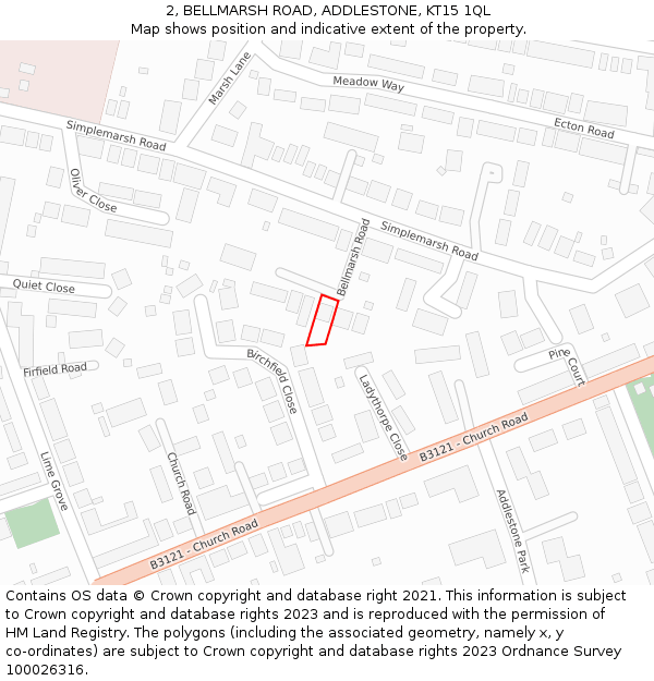 2, BELLMARSH ROAD, ADDLESTONE, KT15 1QL: Location map and indicative extent of plot