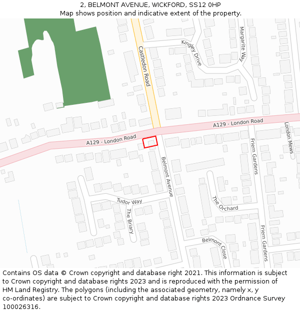 2, BELMONT AVENUE, WICKFORD, SS12 0HP: Location map and indicative extent of plot