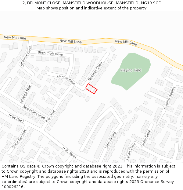 2, BELMONT CLOSE, MANSFIELD WOODHOUSE, MANSFIELD, NG19 9GD: Location map and indicative extent of plot
