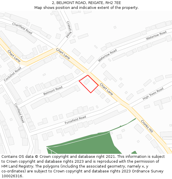 2, BELMONT ROAD, REIGATE, RH2 7EE: Location map and indicative extent of plot
