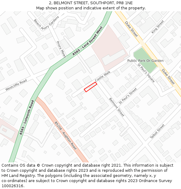 2, BELMONT STREET, SOUTHPORT, PR8 1NE: Location map and indicative extent of plot