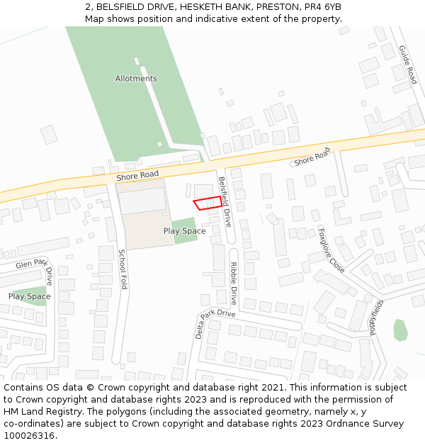 2, BELSFIELD DRIVE, HESKETH BANK, PRESTON, PR4 6YB: Location map and indicative extent of plot