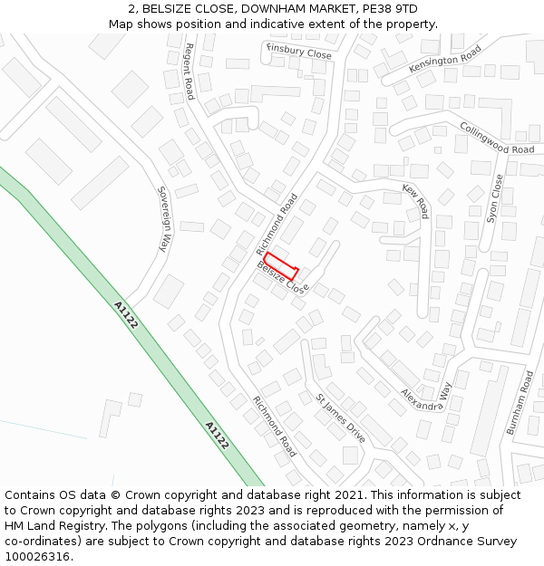 2, BELSIZE CLOSE, DOWNHAM MARKET, PE38 9TD: Location map and indicative extent of plot