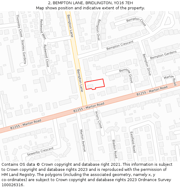 2, BEMPTON LANE, BRIDLINGTON, YO16 7EH: Location map and indicative extent of plot